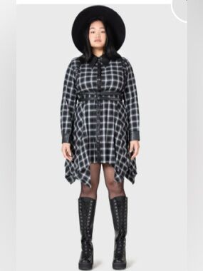 Killstar Artem Shirt Dress Black & Gray Plaid with Faux Leather Trim 4 xl
NWT